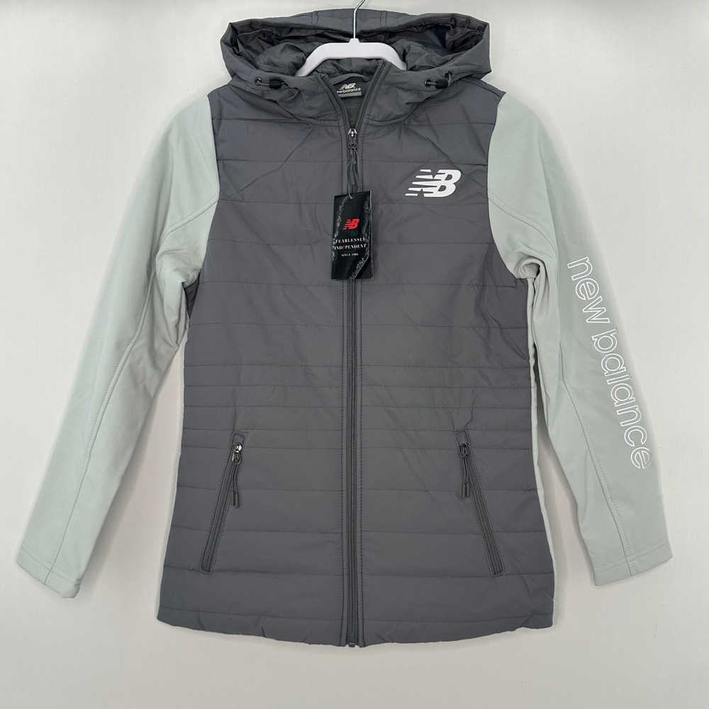 New Balance Softshell Jacket Women S Gray NWT Quilted Hooded 4-Way Gorpcore